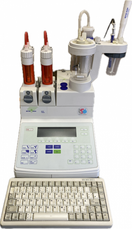 Mettler DL55 Titrator mit 2 Büretten 10 & 20ml , KF Aufsatz, Stirrer, etc.